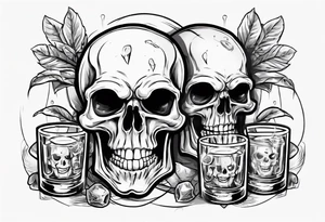 A smiling scull inside the glass with alcohol and piece of lime tattoo idea