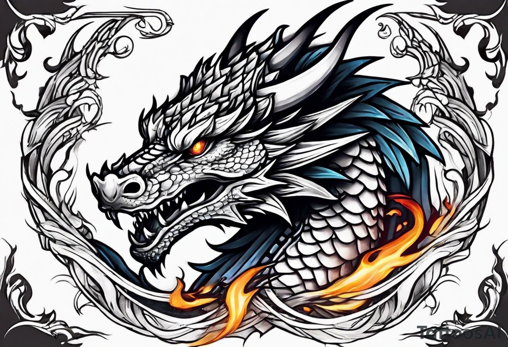 Dragon head with fire around tattoo idea
