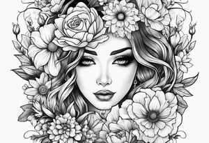 The number seven surrounded by colorful flowers tattoo idea