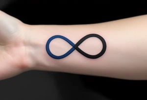 Family in an infinity symbol, one half black, the other shaded in cobalt blue. tattoo idea