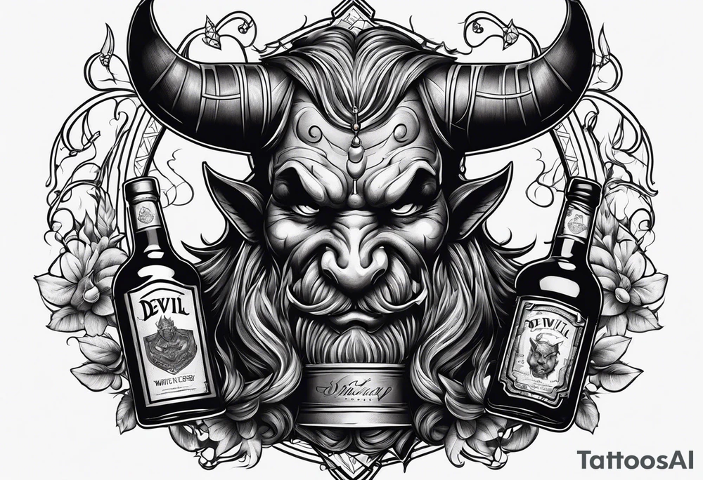 Devil with whiskey botttle tattoo idea