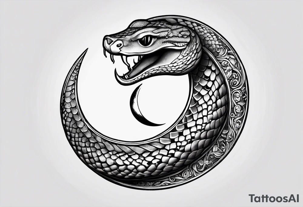 small snake wrapped around a crescent moon, simple and elegant, more moon than snake tattoo idea