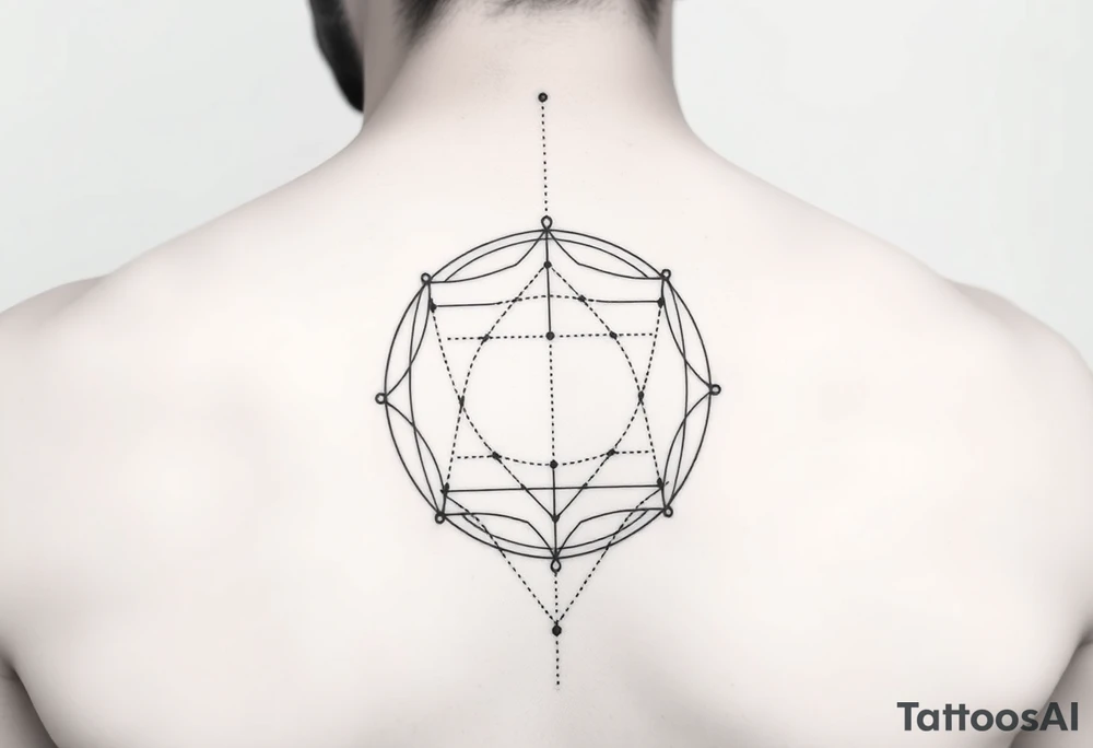 Create a tattoo design sketch for a 35-year-old man incorporating the concepts of love, faith, balance, eternity, infinite. The design should follow a minimalist and masculine style, utilizing fine-dot detailing (dotwork) with abstract and symbolic representations of these themes. It should feature clean lines and sacred geometry influences, creating an elegant and timeless aesthetic. The tattoo should emphasize harmony and personal growth, avoiding excessive complexity while maintaining deep symbolism. Suitable placement: the arm. The final design should be subtle yet powerful, aligning with the intended themes in a refined and meaningful way. tattoo idea