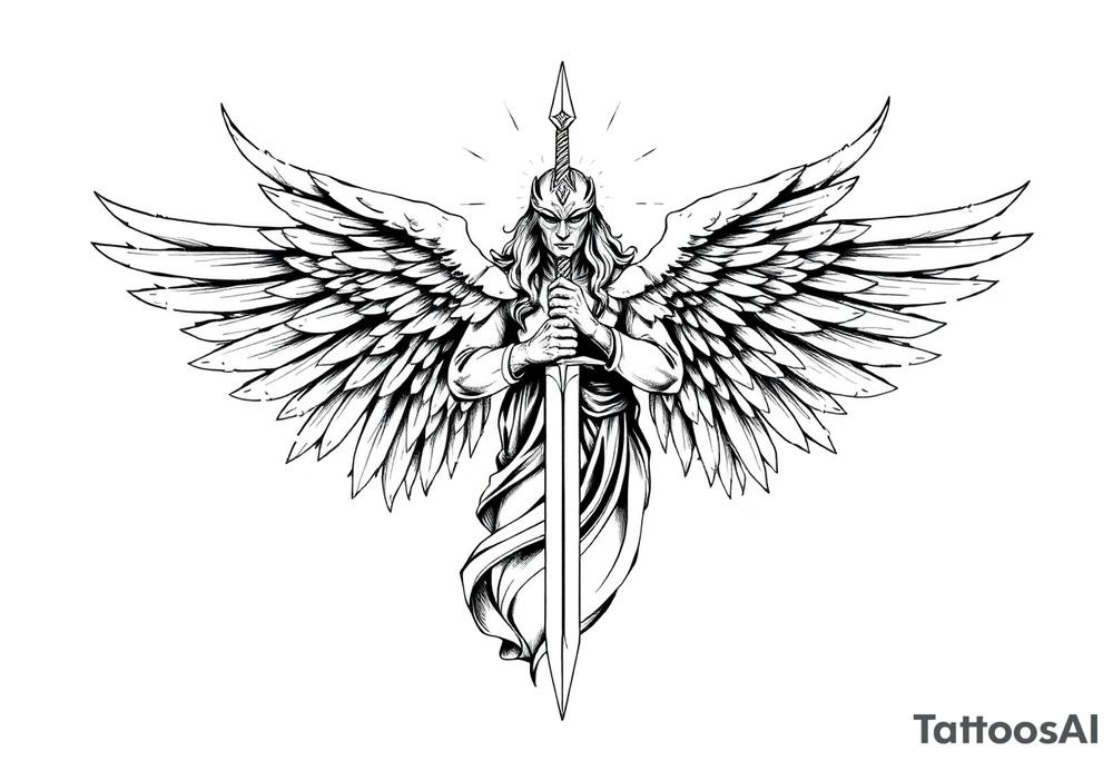 Holy Archangel, Biblical, Christianity, Hebrew, Guards of Christianity, Holding a sword, having six wings, seraphim, seek justice, love mercy, walk only with God tattoo idea