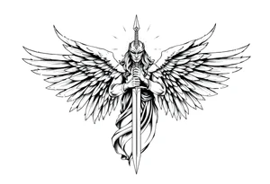 Holy Archangel, Biblical, Christianity, Hebrew, Guards of Christianity, Holding a sword, having six wings, seraphim, seek justice, love mercy, walk only with God tattoo idea