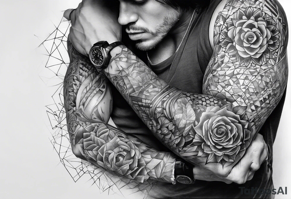 fragmented pain elbow on arm tattoo idea