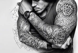 fragmented pain elbow on arm tattoo idea