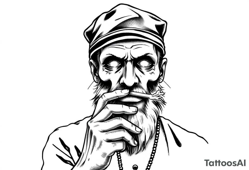 Simple American traditional style pope smoking meth tattoo idea