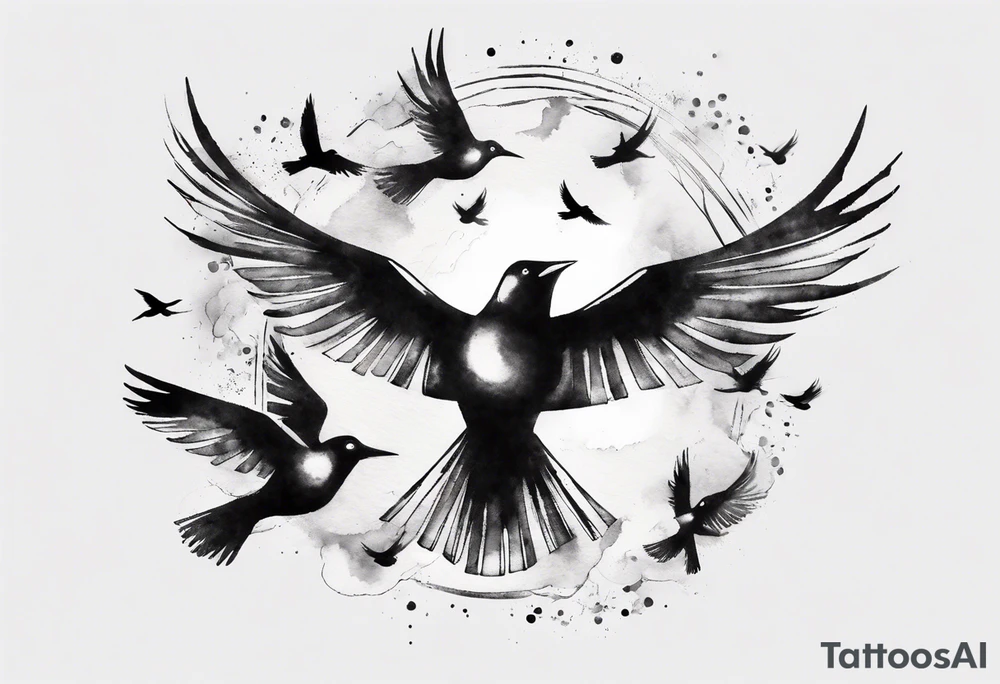 shoulder tattoo with light rays with birds flying free among the clouds, round shape, 3d effect tattoo idea shoulder tattoo with light rays with birds flying free among the clouds, round shape, 3d effect tattoo idea