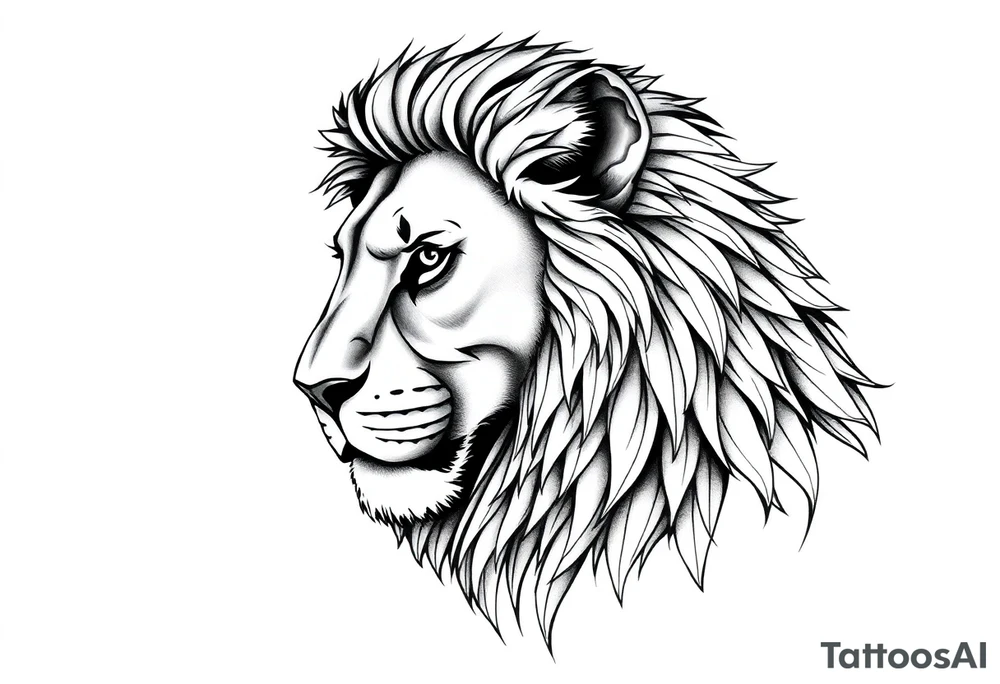 Close up majestic lion with. Side should show change, growth and purpose tattoo idea