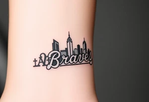 3D layered Atlanta skyline with Atlanta Braves letter logo tattoo idea