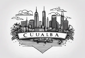 NYC skyline surrounded by the island of cuba tattoo idea