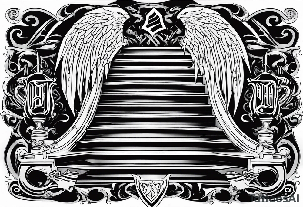 Valhalla sword shield flame
stairs tattoo idea