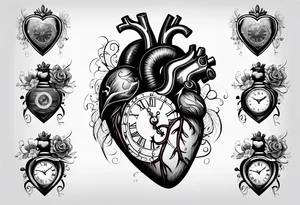 Anatomical heart with clock tattoo idea