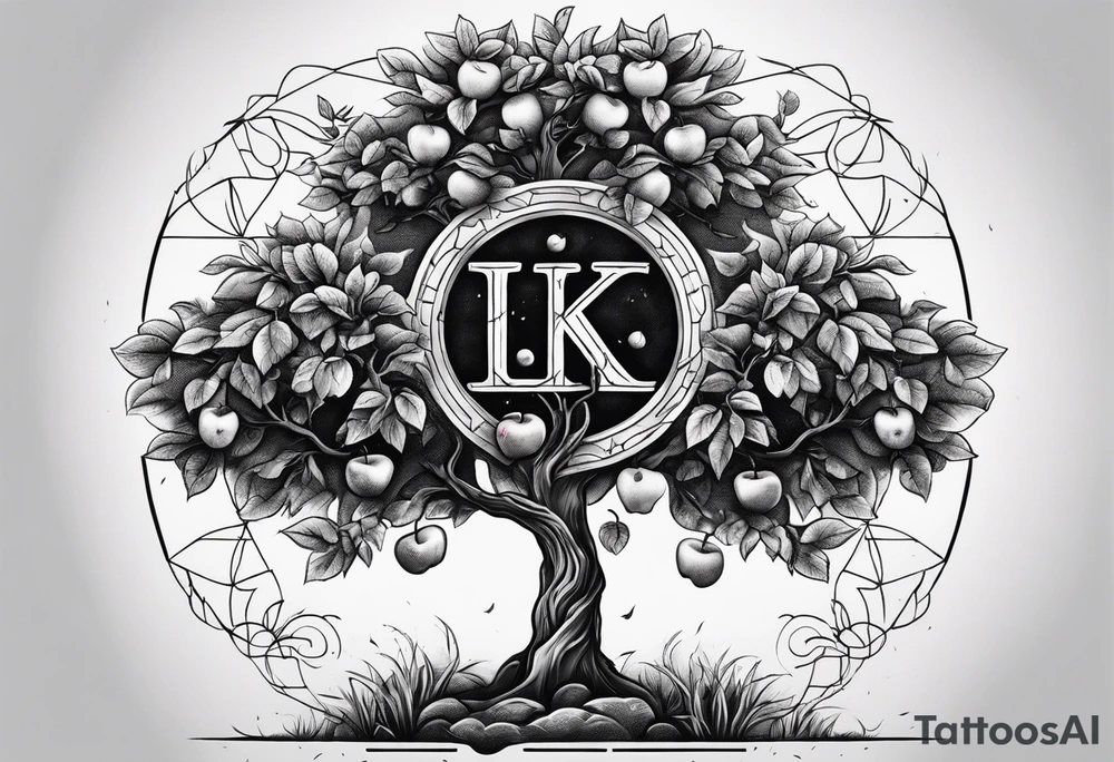 Apple tree  with LK initials tattoo idea