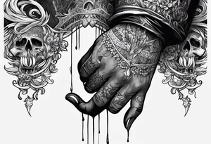 Demon hand holding, holding stringi with people on them, like puppet master tattoo idea