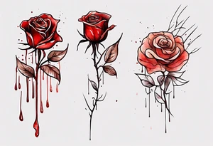 rose flower, one line, red blood dripping from the flower, tall, watercolor on light brown skin tattoo idea