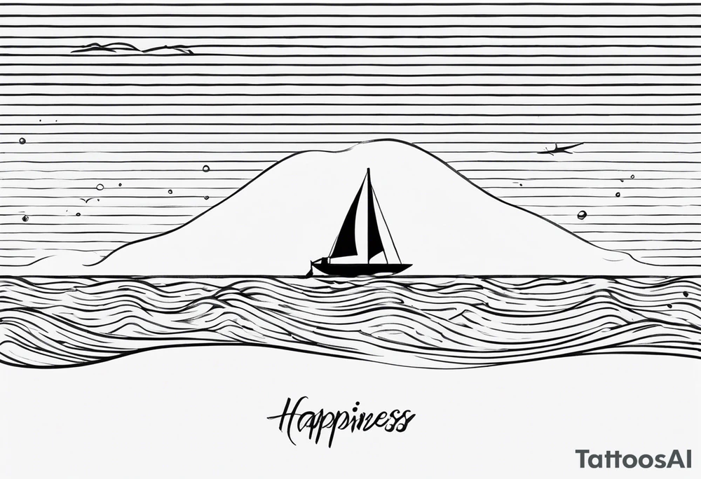 travel tattoo with mantra happiness on ankle elongated with the image of a sea ​​ tattoo idea