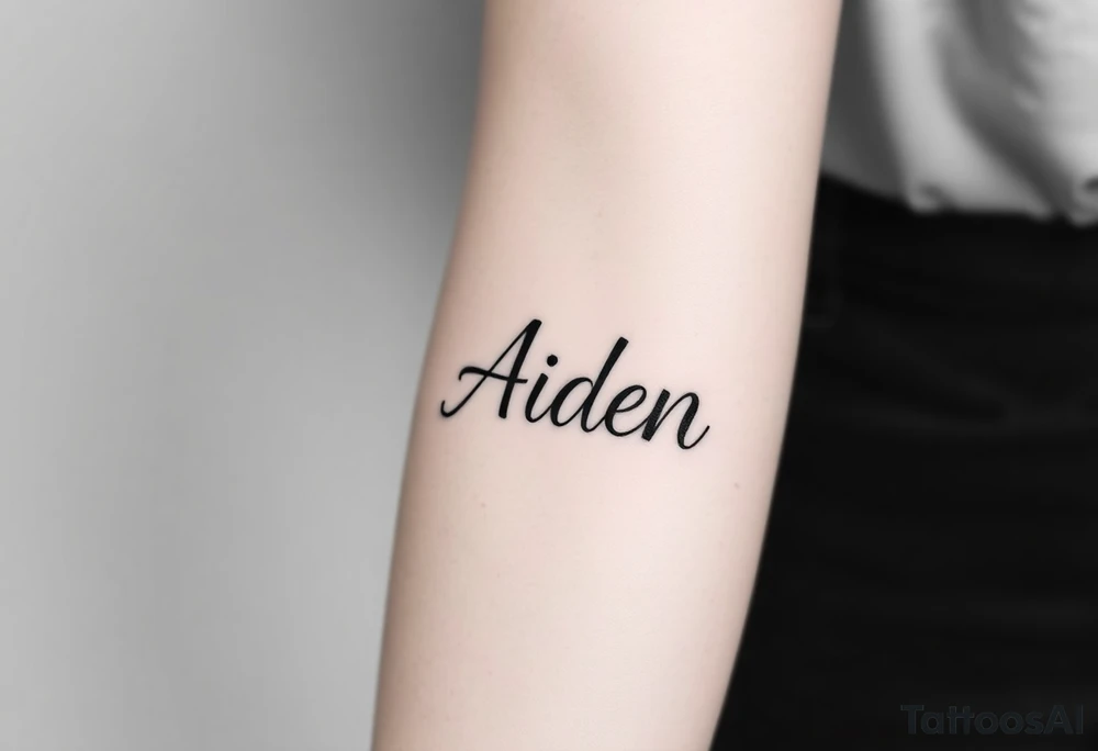 The name Aiden with shading around it tattoo idea