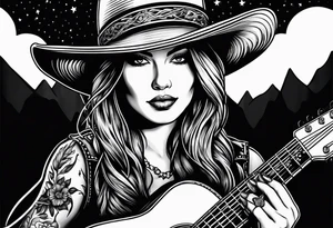 Acoustic Guitar cowgirl by a campfire tattoo idea