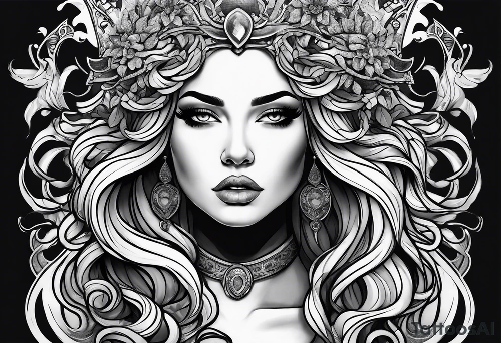 beautiful but mysterious woman portrayed as medusa tattoo idea