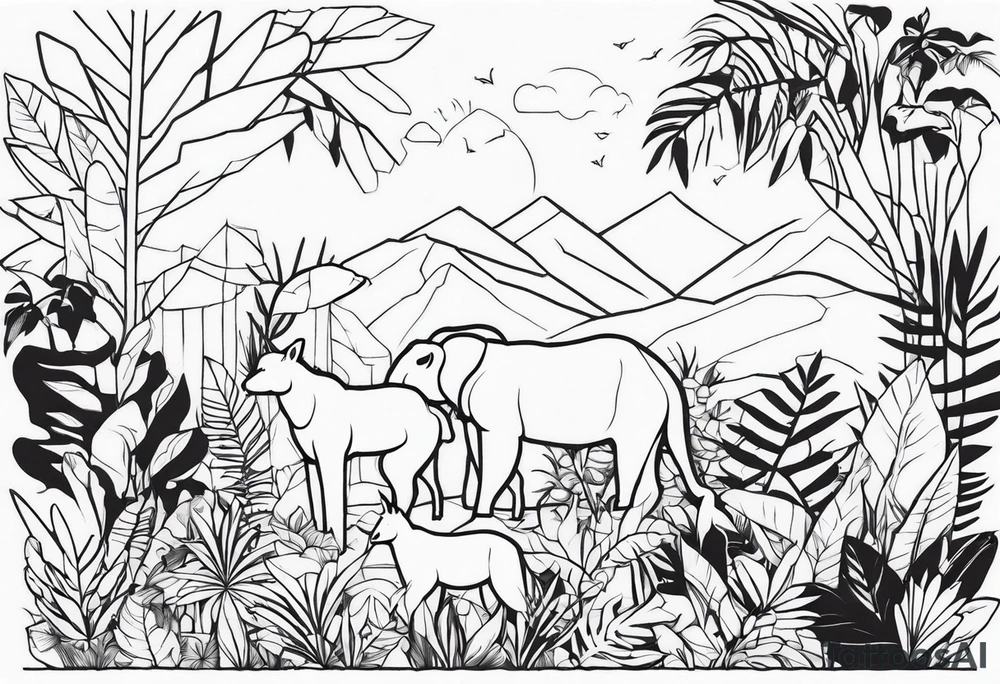 JUNGLE WITH ANIMALS tattoo idea