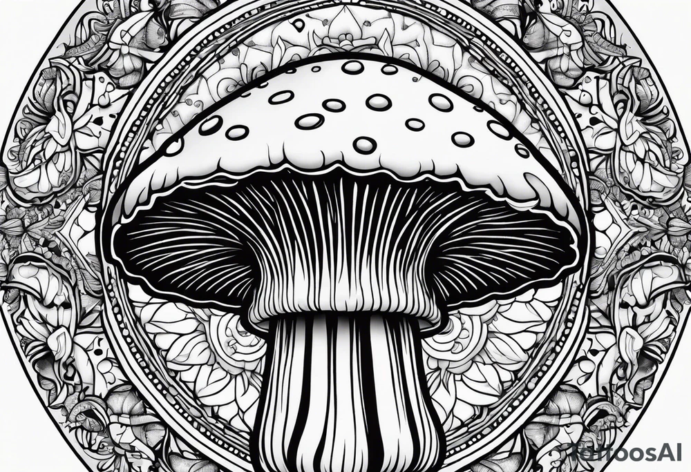Shaggy cap mushroom dripping ink off cap mandala henna black tattoo design tattoo idea