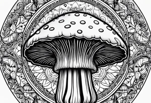 Shaggy cap mushroom dripping ink off cap mandala henna black tattoo design tattoo idea