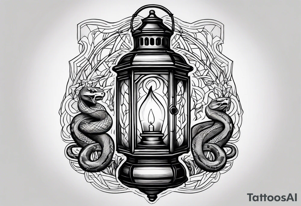 vintage lantern with a burning snake inside tattoo idea