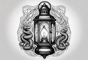 vintage lantern with a burning snake inside tattoo idea