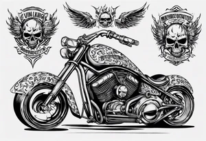 I want a detailed tattoo of a motorcycle surrounded by flames with the company name “Viking Customs” incorporated in the design tattoo idea