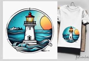 farol iluminado, com a luz acesa em um mar agitado tattoo idea