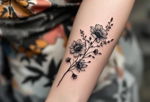 Thick Wildflowers in a line with a lot of dark shading tattoo idea