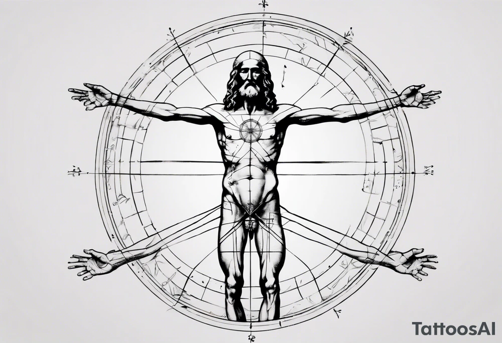 Leonardo da Vinci, Vitruvian man with emphasis on geometry tattoo idea