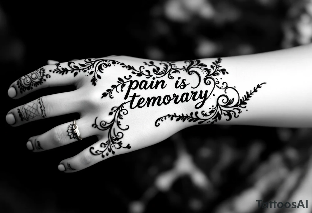 Indian style Henna tattoo for the inner wrist including word pain is temporary. tattoo idea