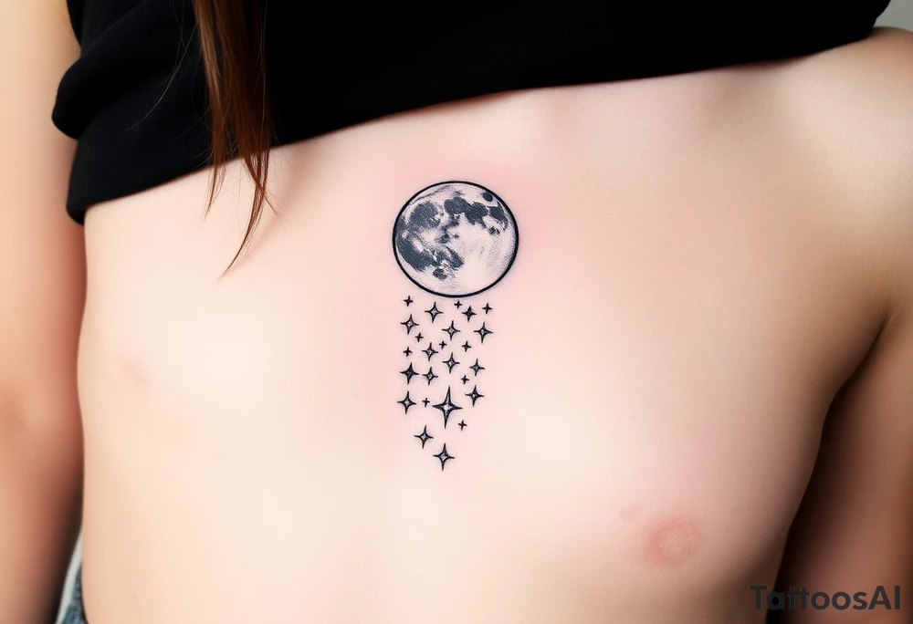 Moon and Cascade of stars tattoo idea