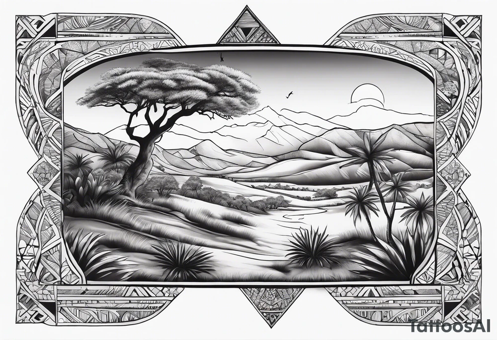 african, sahara, landscape, animals, chest tattoo tattoo idea