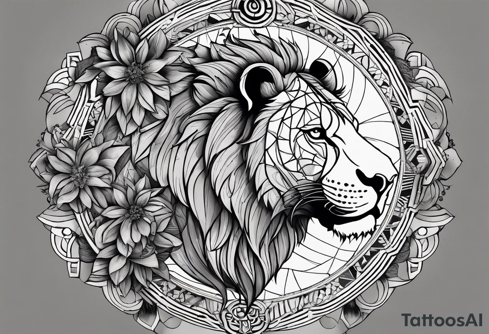 Very asymmetrical, +geometric pattern, with realistic full moon, with hippo face surround with lion fur,+tribal, +geometric, +inkart , +blackwork, +grey scale, + sketch
with wintersweet flower bud, +inkart touch, +for men, detailed , combined favourite , tattoo idea