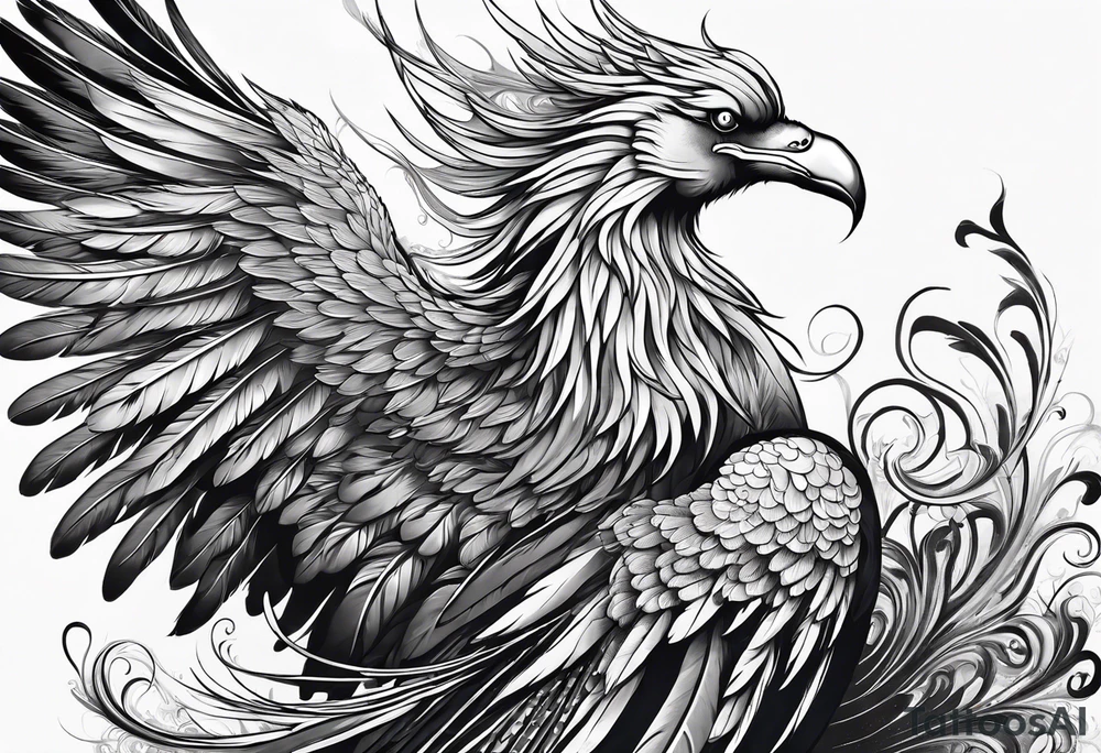 asian elegant long feathered phoenix
with a long neck, with wings in closed tattoo idea