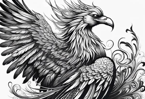 asian elegant long feathered phoenix
with a long neck, with wings in closed tattoo idea