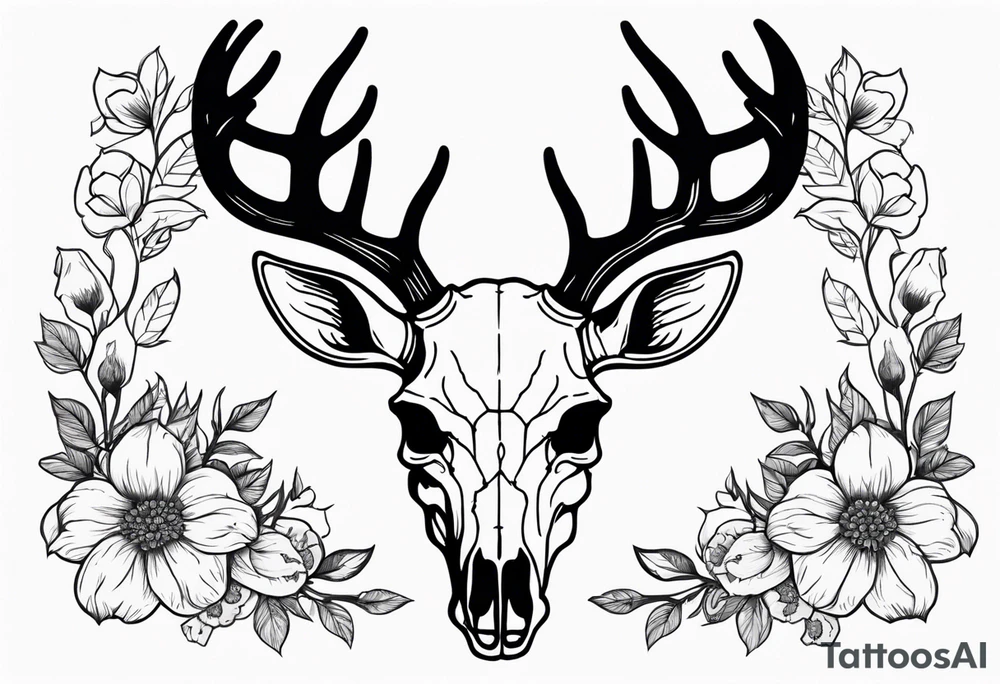Reindeer skull with flowers on the horns tattoo idea