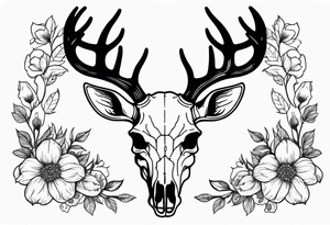 Reindeer skull with flowers on the horns tattoo idea