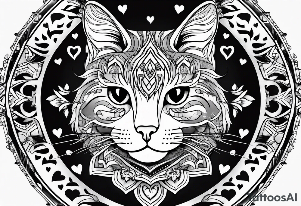 Cat and hearts tattoo idea