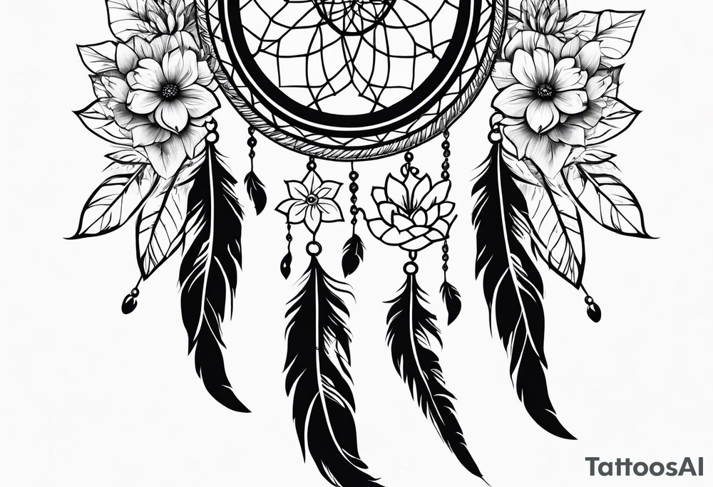 Dream catcher with flowers tattoo idea