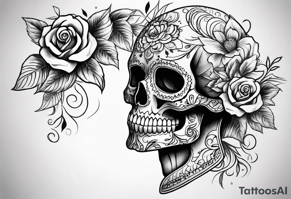 Day of the dead skull and roses tattoo idea