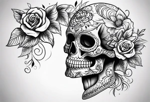 Day of the dead skull and roses tattoo idea