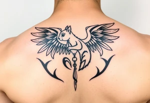 Angel squirrel with a small silver necklace tattoo idea