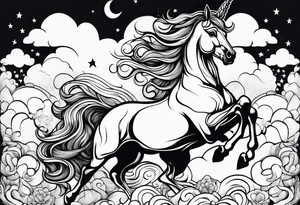 Whimsical unicorn in clouds tattoo idea