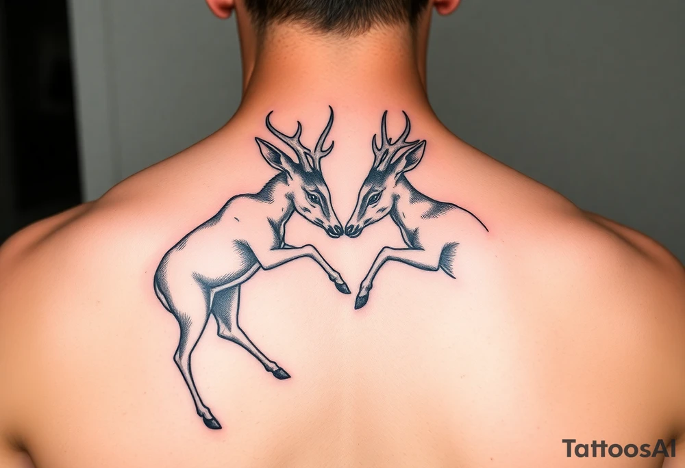 Two deer fighting not kissing  with in a low down stance tattoo idea