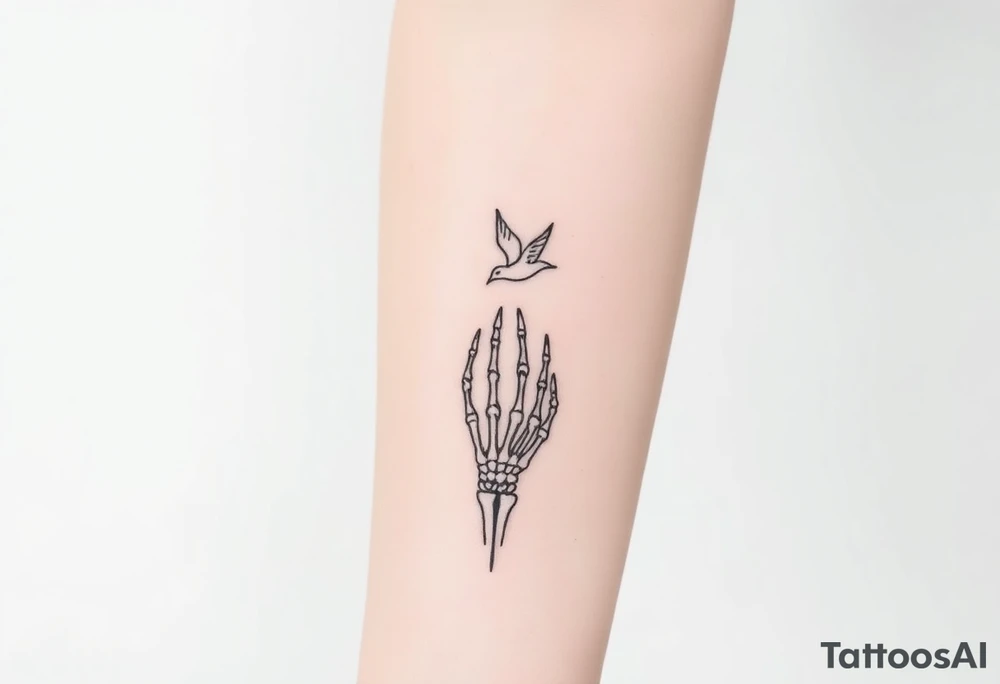 Skeleton hand reaching out of the ocean for a flying swallow tattoo idea